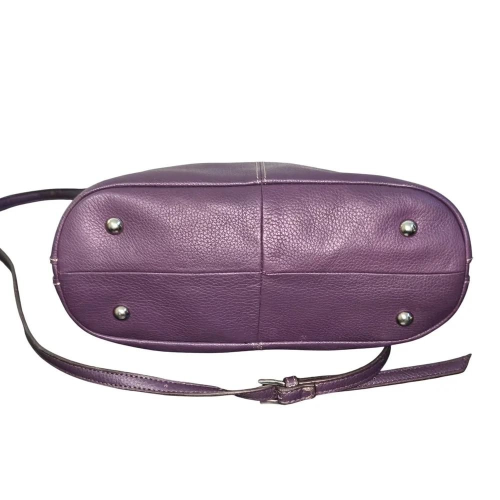Tignanello Purple Pebbled Leather Dome Satchel Crossbody Bag A215696 Womens